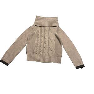 Women’s MOSCHINO JEANS cotton tan brown turtle neck cable knit sweater size 8